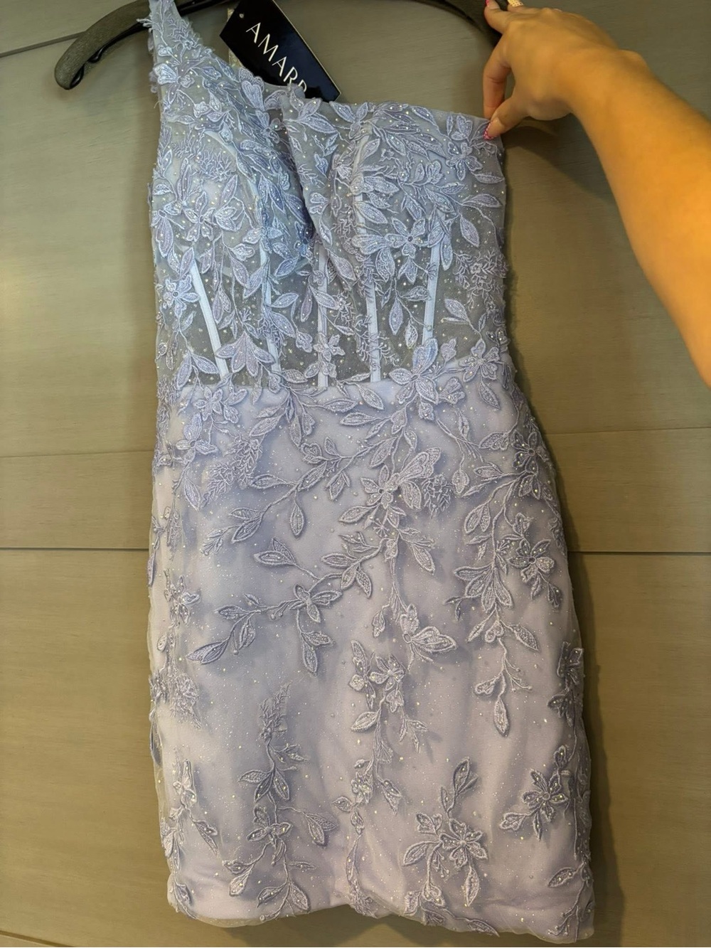 AMARRA Lilac One-Shoulder Embroidered Mini Dress
